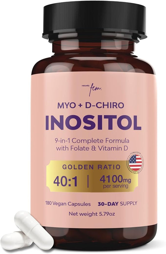 Myo-Inositol & D-Chiro Inositol Supplement for Women 4100mg (40:1 Ratio) – 9-in-1 Hormonal & Metabolic Support with Folate, Vitamin B6, B12, D3, Zinc & Chromium