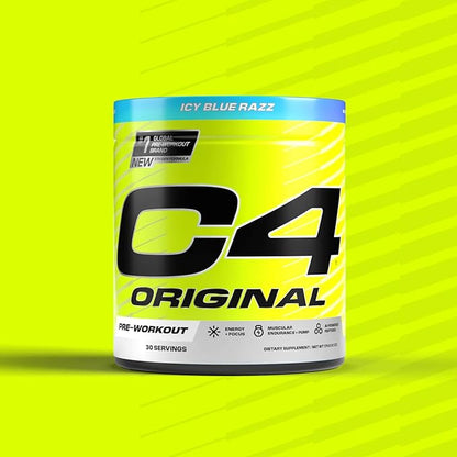 Cellucor C4 Original Pre Workout Powder Sugar Free for Men & Women 200mg Caffeine + CarnoSyn Beta-Alanine + Creatine + AI Peptides - ICY Blue Razz, 30 Servings