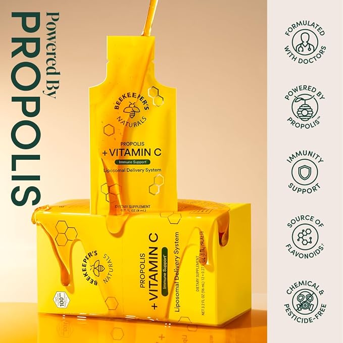 Beekeeper's Naturals Propolis Liposomal with Vitamin C Effective Bio-Available Immune Support Delivery, 30 Ct