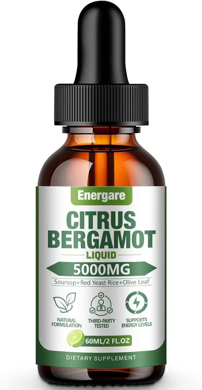 1 Pack Citrus Bergamot Liquid Drops, Bergamot Supplement for High Cholesterol - Soursop, Red Yeast Rice, Olive Leaf - All - Natural, Heart Immune Support & Antioxidant, Soursop Bitters Liquid，2 Fl Oz
