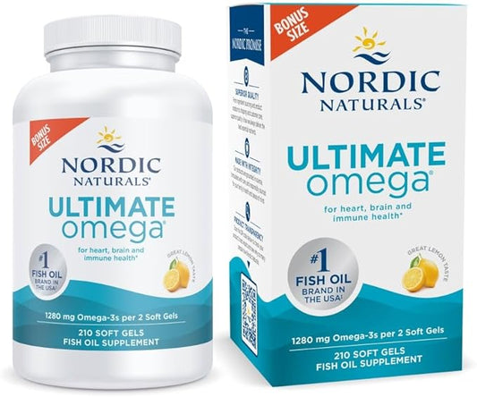 Nordic Naturals Ultimate Omega, Lemon Flavor - 210 Soft Gels - 1280 mg Omega-3 - High-Potency Fish Oil with EPA & DHA - Promotes Brain & Heart Health - Non-GMO - 105 Servings