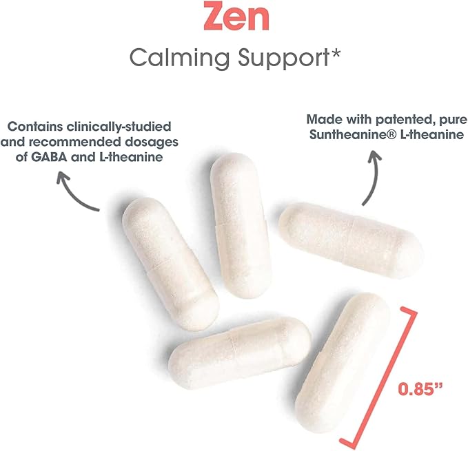 Allergy Research Group 200 mg of Zen Supplement - Calmness Support, Day or Night, GABA, L-Theanine, Hypoallergenic, Vegetarian Capsules - 60 Count
