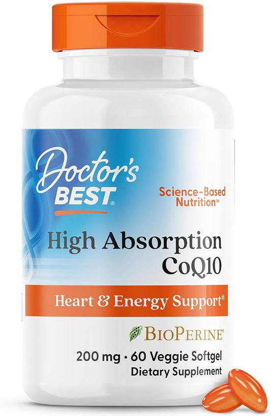 Doctor's Best High Absorption COQ10, Heart & Energy Support, USP Verified, Naturally Fermented CoQ10, Non-GMO Gluten Free, Soy Free, 60 Veggie Softgels