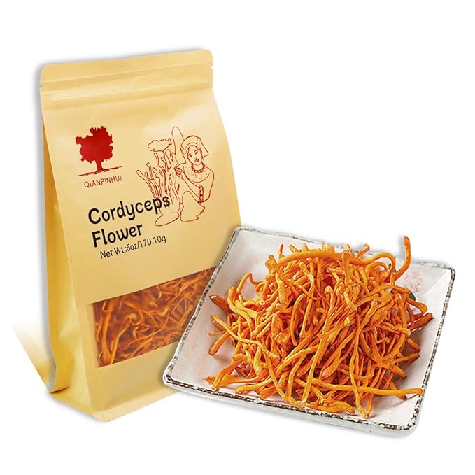 QIANPINHUI Cordyceps Flower Whole Dried Cordyceps Mushroom 6oz - Helps Reduce Fatigue,Increase Energy for Soup/Cooking/Cooling/Tea Making