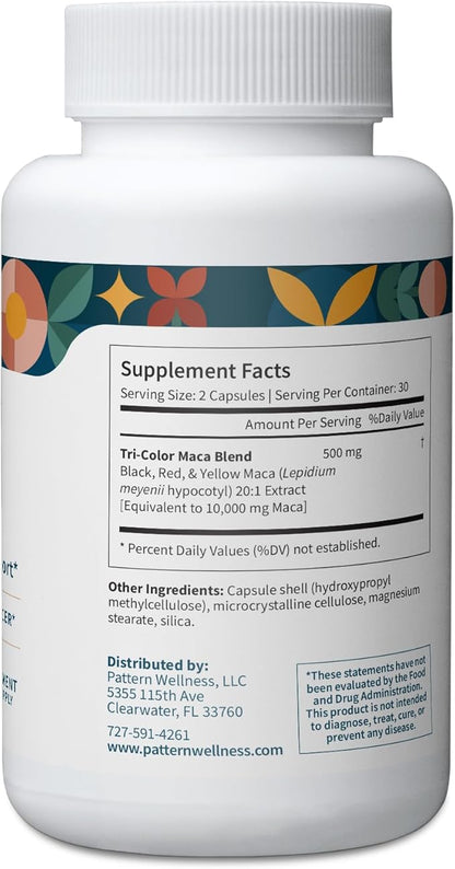 Pattern Wellness Maca Root for Men & Women - 10,000mg - Natural Mood & Wellness Enhancer - Unique Optimum Blend for Fertility, Reproductive & Whole Body Health - 60 Vegan Capsules