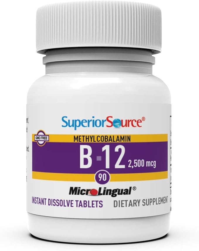 Superior Source No Shot Methylcobalamin B-12 2500 mcg - Vitamin B-12 to Support Energy Production, Brain Health & Overall Wellness - Sublingual Tablets for Quick Absorption - 90 Dissolving Tablets