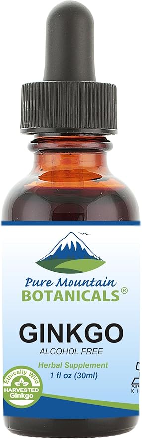 Pure Mountain Botanicals Gingko Biloba Liquid Extract Drops – Alcohol Free Tincture of Wild Harvest Ginkgo Biloba Leaf Supplement