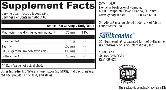 XYMOGEN RelaxMax Drink Mix - Promotes Relaxation, Stress Resiliency + Hormone Support - Magnesium Powder with Myo-Inositol, GABA, L-Theanine - Cherry Flavor Mood Support Supplement (8.25 oz)