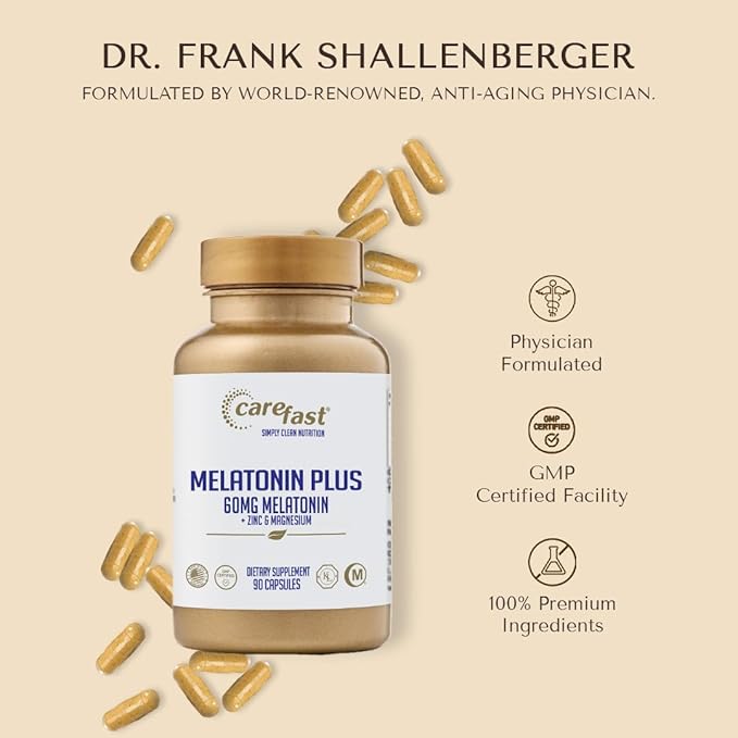Melatonin Plus - High-Dose 60mg Melatonin with Zinc & Magnesium for Better Absorption - for Holistic Wellness - 180 Veggie Capsules