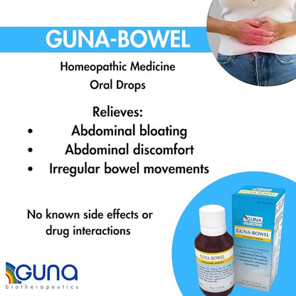 Guna Bowel Homeopathic Medicine for Constipation Abdominal Bloating, Discomfort, Irregular Bowel Movements - 1 Ounce