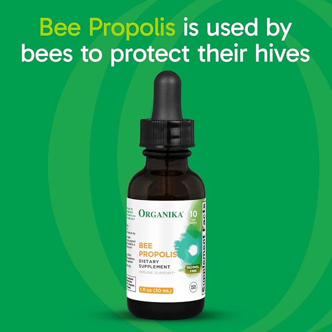 Organika Bee Propolis Tincture 30 ml: Vegan Propolis Extract - Throat and Breathing - Free of Gluten, GMO, & Artificial Flavors - 10 Day Prop Drops Supply