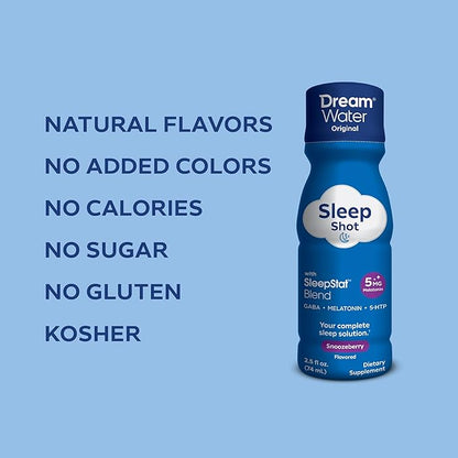 Dream Water Sleep Aid Supplement Drink; Melatonin 5mg, GABA, 5-HTP; Zero sugar, Natural flavors, No added colors, 2.5 oz liquid sleep shots, Snoozeberry, 24-Count