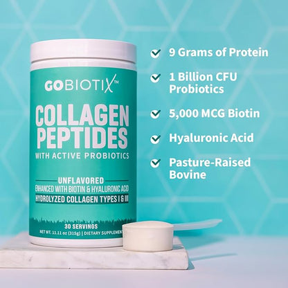GOBIOTIX Fiber & Collagen Bundle: Hair, Skin, Gut Support - 30 Servings Collagen, 35 Servings Fiber