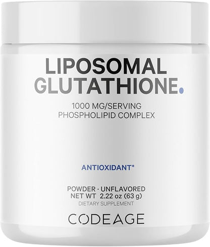 Codeage Liposomal Glutathione Powder - 1,000 mg L-Glutathione per Serving, Liposomal Delivery - 2-Month Supply - Vegan Reduced L-Glutathione - Unflavored - Phospholipid - Non-GMO Gluten-Free - 2.22 Oz