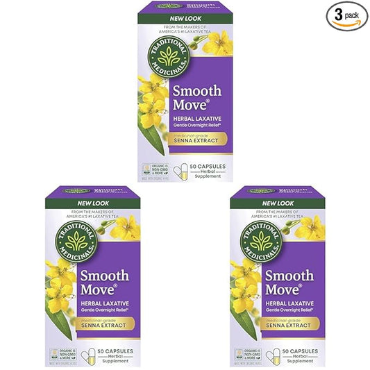 Traditional Medicinals - Smooth Move Laxative Capsules - Contains Organic Senna - Natural Herbal Constipation Relief - 50 Capsules (3 Pack)