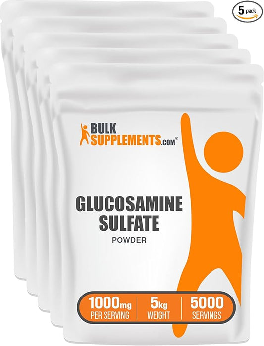 BulkSupplements.com Glucosamine Sulfate Powder - Glucosamine Supplement, Joint Support Supplement - Gluten Free, 1g per Serving, 1kg (Pack of 5) (11 lbs)