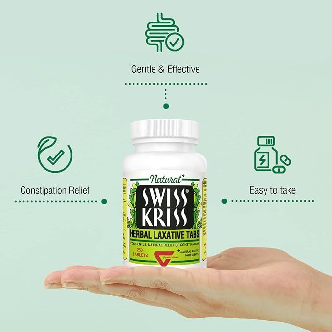 Swiss Kriss Herbal Laxative Tablets, Gentle & Natural Laxatives for Constipation Relief for Adults & Children over Age 6, Works in 6-12 Hours, Senna Laxative (Pack of 4-1000 Tablets Total)