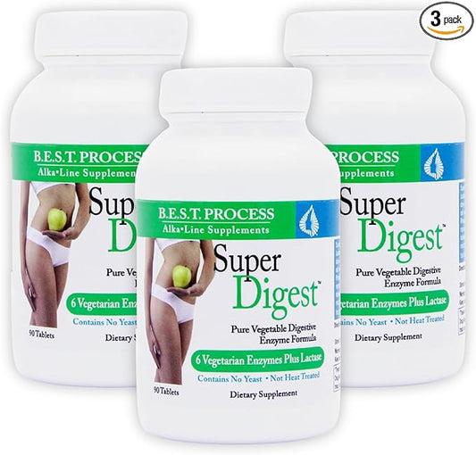 SuperDigest (3 Pack) Best Process Alkaline — Multi-Enzyme Digestive Support — Digestive Enzymes with Alfalfa, Papain & Bromelain (Vegetarian Friendly)