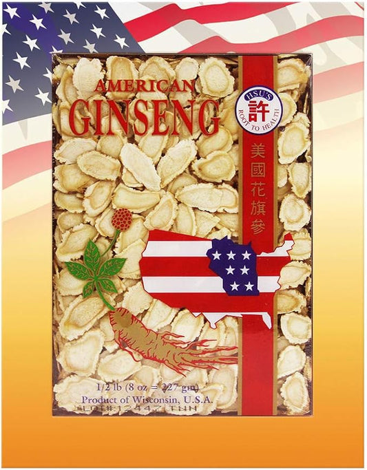 Hsu's American Ginseng Slices | Wisconsin-Grown Premium Sorted Slices | Medium Slices (126LL-8) | 8oz Box (8 oz, Medium Slices)