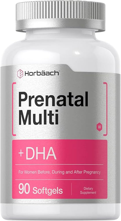 Horbäach Women's Prenatal Multivitamin with DHA, Iron and Folic Acid | 90 Softgels | Non-GMO & Gluten Free