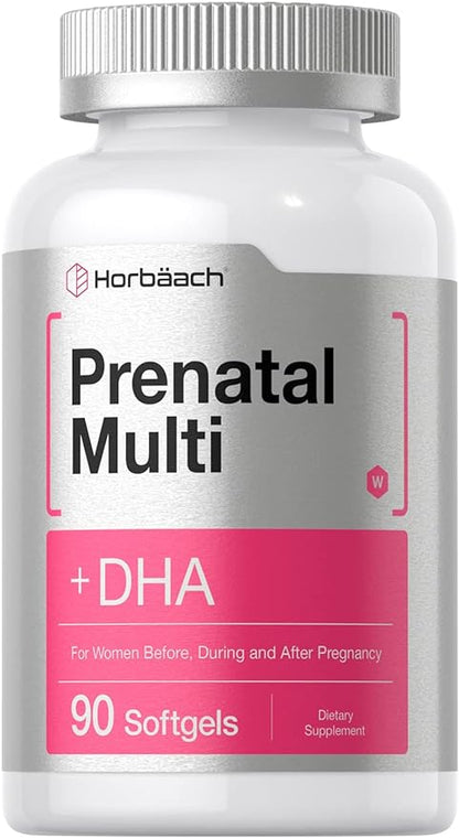 Horbäach Women's Prenatal Multivitamin with DHA, Iron and Folic Acid | 90 Softgels | Non-GMO & Gluten Free