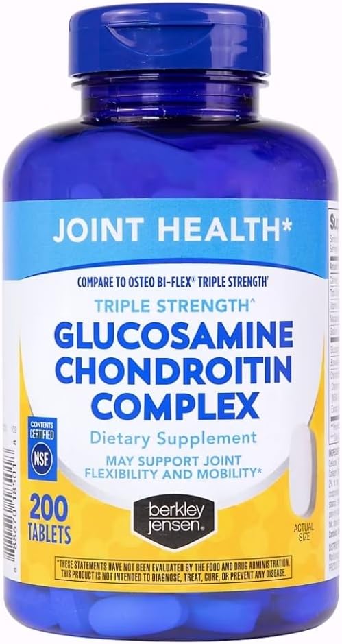 berkley jensen Triple Strength Glucosamine Chondroitin MSM Boswellia Complex 2703 mg, Joint Support Supplement for Women & Men, NSF Certified, 200 Tablets, 100 Day Supply