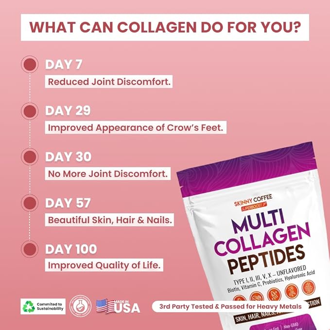 Multi Collagen Peptides - Unflavored Collagen Peptides Protein Powder, Type I,II,III,V,X with Biotin, Hyaluronic Acid, Vitamin C For Women & Men, Supports Skin, Nails & Joint, Non-GMO (41 Servings)