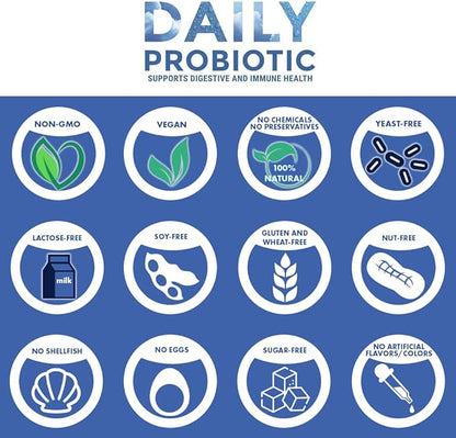Daily Probiotic - 6 Billion CFU - Supports Digestive Health -15x More Effective Than Regular Capsules - Relieves Gas, Bloated Stomach & Acid Reflux (60 Count)