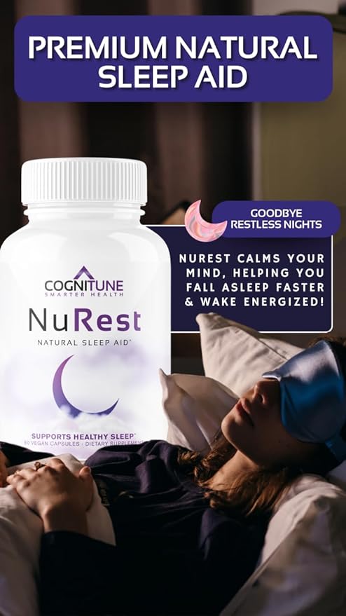 CogniTune Natural Sleep Supplement - Non Habit Forming Sleeping Pills, Non Drowsy Herbal Sleep Aid Formula w/Melatonin, Valerian Root, Lemon Balm, Chamomile, GABA, L-Theanine, Magnesium, Amino Acids