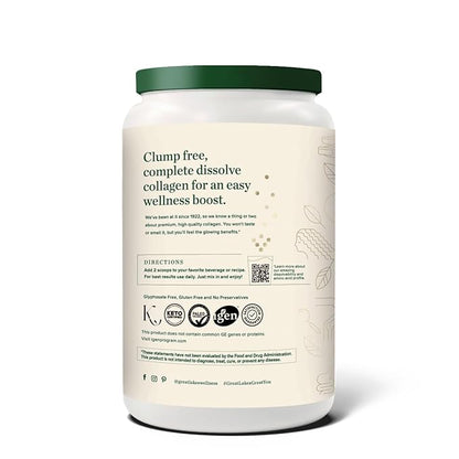 Great Lakes Wellness Bovine Collagen Peptides Powder for Skin, Hair, Nails, Joints & Digestion - Unflavored - Quick Dissolve Hydrolyzed, Wild Caught, MSC Certified, Non-GMO, Kosher - 32 oz