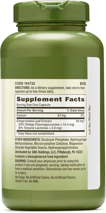 GNC Herbal Plus Ginkgo Biloba 60mg Supplement, Vegetarian, Supports Mental Sharpness, 300 Servings