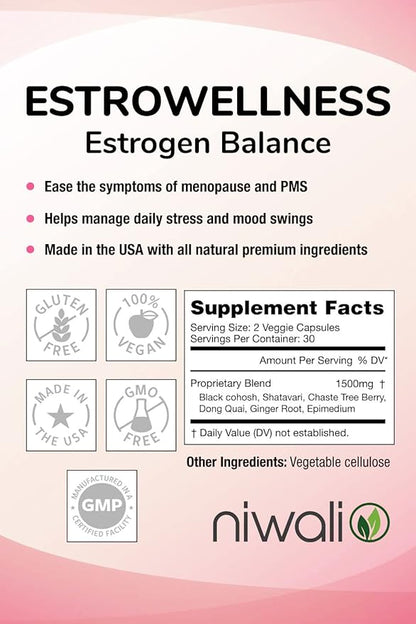 Estrogen Capsule for Women - Female Hormone Balance Supplement Menopause Mood and Energy Support - Restores Healthy Estrogen Levels | 60 Non-GMO Vegetarian Veggie Capsules