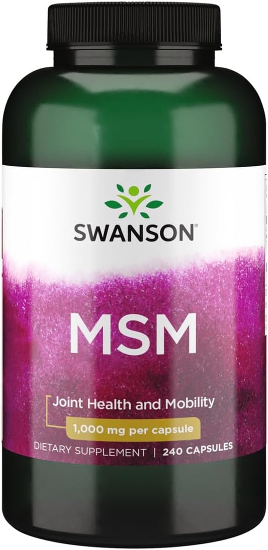 Swanson MSM - Essential Minerals Promoting Mobility & Joint Health Support - Helps to Maintain Connective Tissue Health Including Cartilage, Collagen, & Hair - (240 Capsules, 1000mg Each)