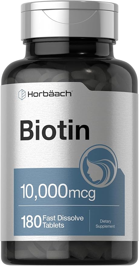 Horbäach Biotin 10000mcg | 180 Fast Dissolve Tablets | Beauty Formula | Vegetarian Supplement | Non-GMO, Gluten Free