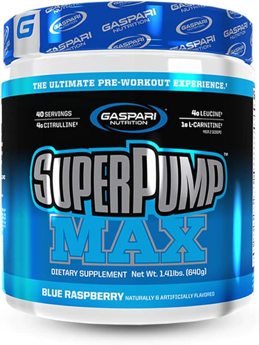 Gaspari Nutrition SuperPump MAX, The Ultimate Pre Workout Powder, Sustained Energy Preworkout, Nitric Oxide Booster, Muscle Growth, Recovery & Replenishes Electrolytes (40 Serving, Blue Raspberry Ice)