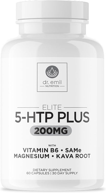 200 MG 5-HTP Elite with Kava Root Extract, Magnesium & SAM-e to Maintain Normal Healthy Sleep & Create a Sense of Wellbeing - 5HTP Supplement with Vitamin B6 - 60 Capsules, 30 Servings