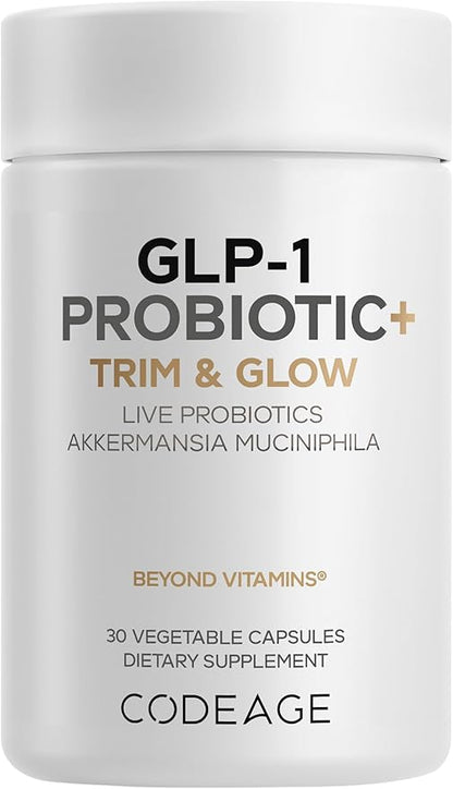 Codeage GLP-1 Probiotic+ - Live Probiotics Akkermansia, Clostridium, Bifidobacterium, Chicory Inulin Probiotic, Prebiotics & Postbiotics Supplement - 500 Million AFU - 30 Capsules