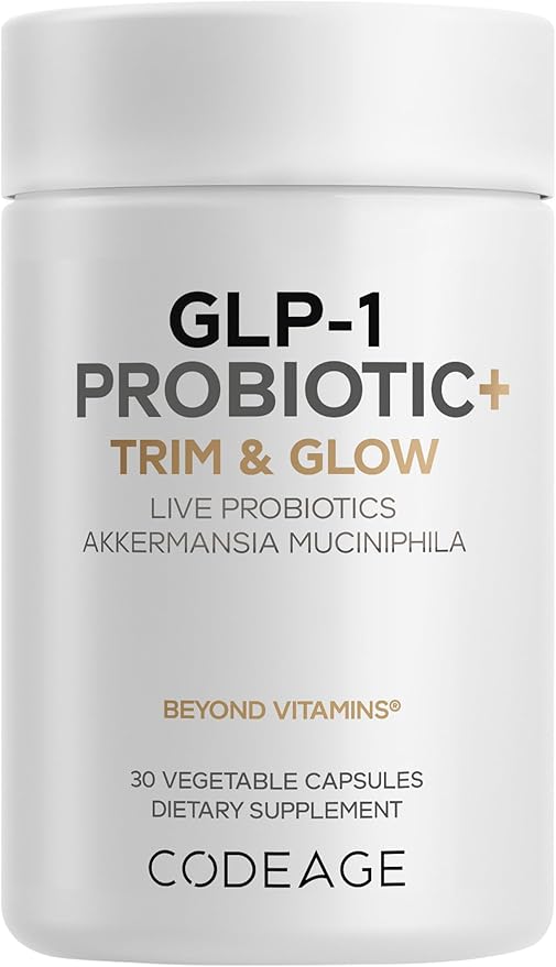 Codeage GLP-1 Probiotic+ - Live Probiotics Akkermansia, Clostridium, Bifidobacterium, Chicory Inulin Probiotic, Prebiotics & Postbiotics Supplement - 500 Million AFU - 30 Capsules