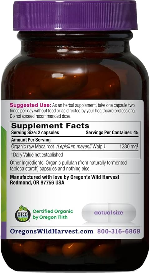 Oregon's Wild Harvest Maca Root | Made with Organic Raw Maca Root and Vegan Capsules, 90 Count