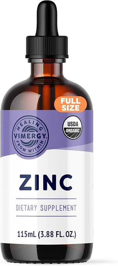 Vimergy Organic Zinc Supplements For Women & Men (7.5mg Liquid Zinc Per Serving) Fast-Absorbing Immune Support, Promotes Healthy Bones & Skin, USDA Certified Organic, Vegan, Up to 57 Servings (115 mL)