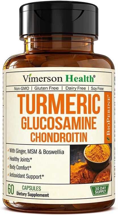 Turmeric Supplement with Glucosamine Chondroitin. Joint Supplements for Women & Men with Ginger, Boswellia, MSM & Tumeric Curcumin with Black Pepper (Bioperine). Aids Immune & Joint Support. 60 Caps