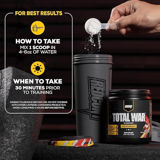 REDCON1 Total War Preworkout, Orange Crush - Contains 320mg of Caffeine from Green Tea, Juniper & Beta Alanine - Pre Work Out with Amino Acids to Increase Pump, Energy + Endurance (30 Servings)