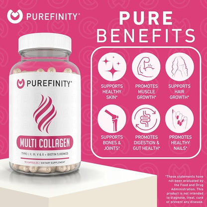 Collagen Peptides for Women – Type I, II, III, V & X with Biotin & Hyaluronic Acid, Supports Healthy Skin, Bones, Hair & Nails – Non-GMO, Grass-Fed, 90 Capsules (1 Month Supply)