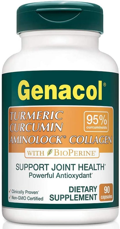 Genacol Turmeric Curcumin Collagen Supplement Enhanced Absorption with 95% Curcuminoids, Black Pepper & AminoLock Colageno | Supports Healthy Joints | 90 Capsules