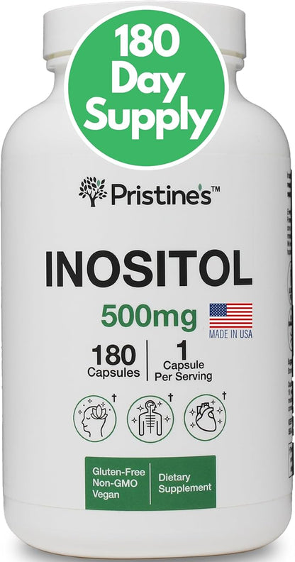 PRISTINE'S Myo Inositol PCOS Supplement Capsules - 500mg 180 Day Supply - Healthy Hormonal, Ovarian & Fertility Support Supplements - Vegan, Gluten Free, Non GMO