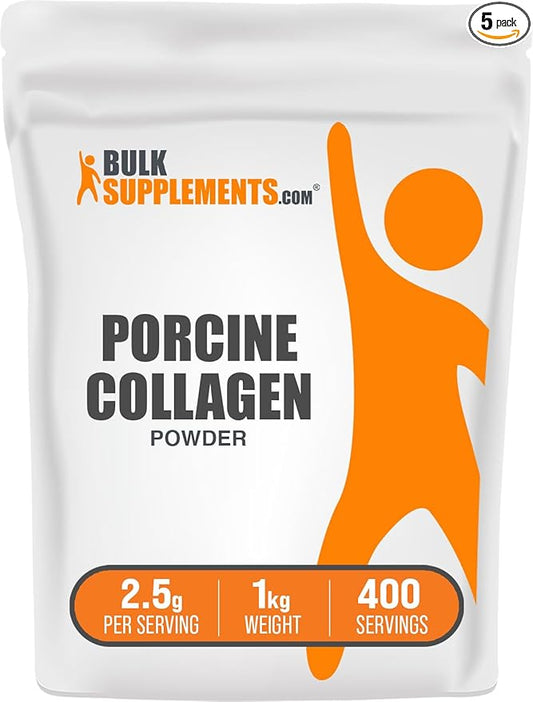 BulkSupplements.com Porcine Collagen Powder - Hydrolyzed Collagen, Peptides - Gluten Free, 2500mg per Serving, 5kg (11 lbs) (Pack of 5)