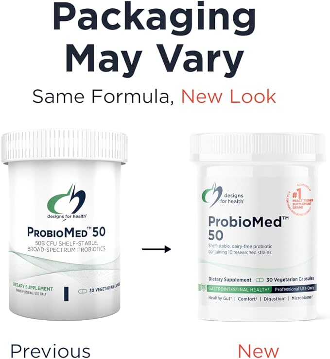 Designs for Health ProbioMed 50 - Probiotics for Digestive Health - 10 Strains with Lactobacillus acidophilus Probiotic + Lactobacillus rhamnosus - Gut Health + Immune Support Supplement (30 Caps)