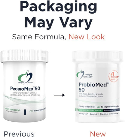 Designs for Health ProbioMed 50 - Probiotics for Digestive Health - 10 Strains with Lactobacillus acidophilus Probiotic + Lactobacillus rhamnosus - Gut Health + Immune Support Supplement (30 Caps)