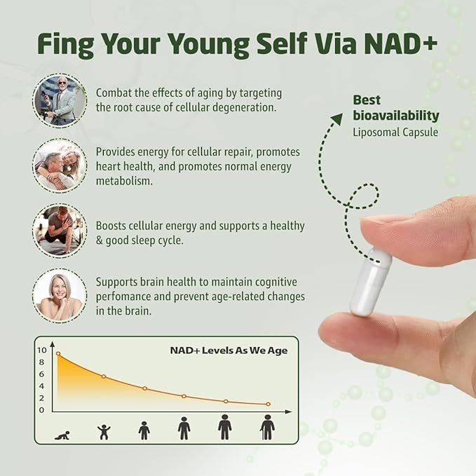 Premium NAD+ Supplement for Cellular Energy and Healthy Aging - Supports Cognitive Function, Vitality, and Immune Health - 80 Vegan Capsules
