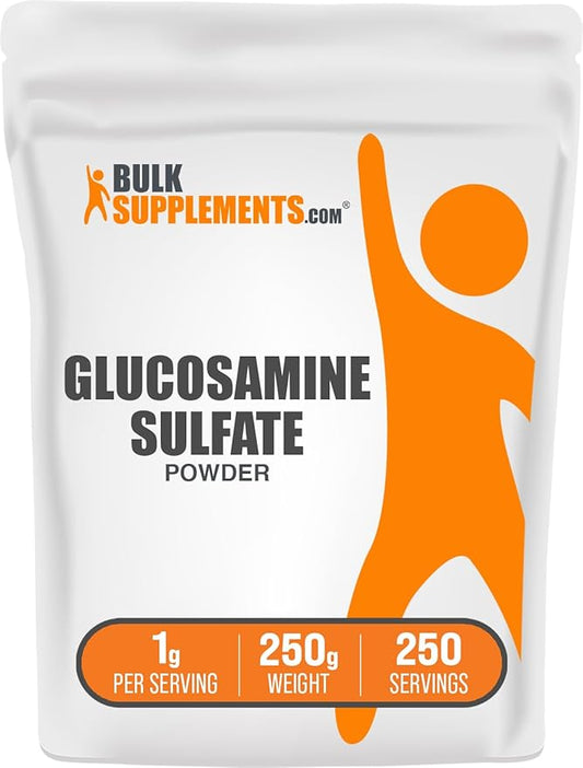 BulkSupplements.com Glucosamine Sulfate Powder - Glucosamine Supplement, Joint Support Supplement - Gluten Free, 1g per Serving, 250g (8.8 oz) (Pack of 1)